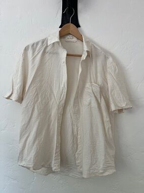 Zara Origins Light Cream Short-Sleeve Button-Up Shirt